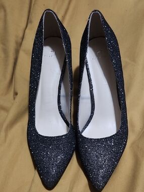 H by Halston Black Glitter Pointed Toe Pumps